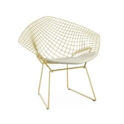 Bertoia Gold Plated Small Diamond Chair With Seat Pad 35 Bertoia Gold Plated Small Diamond Chair With Seat Pad -Chair Store Bertoia Diamond Chair Gold 14