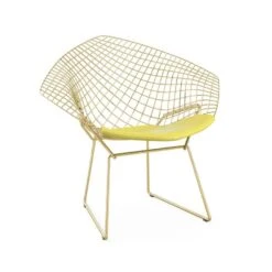 Bertoia Gold Plated Small Diamond Chair With Seat Pad 37 Bertoia Gold Plated Small Diamond Chair With Seat Pad -Chair Store Bertoia Diamond Chair Gold 16