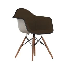Eames Molded Plastic Upholstered Arm Chair With Wood Dowel Base