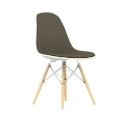 Eames Molded Plastic Upholstered Side Chair With Wood Dowel Base