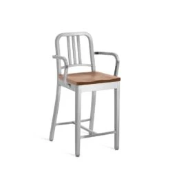 Emeco 1104 Navy Counter Stool With Wood Seat -Chair Store Emeco 1104 Navy Counter Stool With Wood Seat BluDot CA Modern Home WithArms Brushed WhiteOak