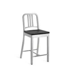 Emeco 1104 Navy Counter Stool With Wood Seat -Chair Store Emeco1104NavyCounterStoolWithWoodSeat BluDot CA Modern Home Brushed BlackStainedOak