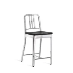 Emeco 1104 Navy Counter Stool With Wood Seat -Chair Store Emeco1104NavyCounterStoolWithWoodSeat BluDot CA Modern Home Polished BlackStainedOak