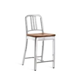 Emeco 1104 Navy Counter Stool With Wood Seat -Chair Store Emeco1104NavyCounterStoolWithWoodSeat BluDot CA Modern Home Polished WhiteOak