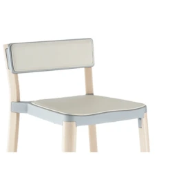 Emeco Lancaster Stacking Chair -Chair Store Lancaster Stacking Chair CA Modern Homes Light Wood Frame Light Grey Seat Back Off White Seat Pads