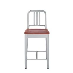 Emeco 1104 Navy Counter Stool With Wood Seat