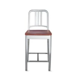 Emeco 1104 Navy Counter Stool With Wood Seat -Chair Store Navy Counter Stool With Wood Seat 4